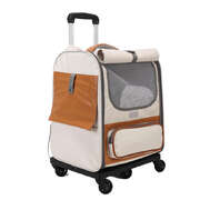 Off-white Large Capacity Breathable Foldable Pet Trolley - Travel Cat Carrier 