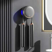 Black Round UV-C Toothbrush Sterilizer - Dual-Slot, Wall-Mounted, USB Rechargeable