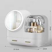 Ivory White LED Vanity Makeup Organizer with Partition Storage and Touch-Control