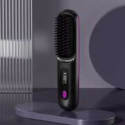 Black Wireless Hair Straightening Brush - Compact And Rechargeable Styling Tool