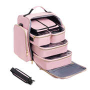 Large Capacity Travel Makeup Backpack with 5 Removable Organizer (pink)