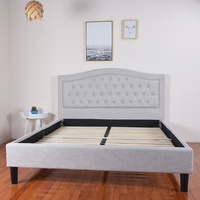 Coburg Queen Bed Beige Linen Fabric Upholstered