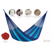  King Size Cotton Mexican Hammock in Caribbean Blue Colour