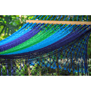 King Size Outdoor Cotton Mexican Resort Hammock With Fringe in Oceanica Colour