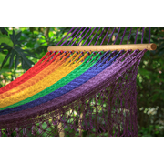 King Size Outdoor Cotton Mexican Resort Hammock With Fringe in Rainbow Colour