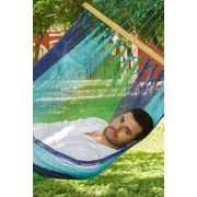 Queen Size Outdoor Cotton Mexican Resort Hammock No Fringe in Oceanica Colour