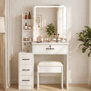 Dressing Table Vanity Set LED Mirror Stool White | EXTG