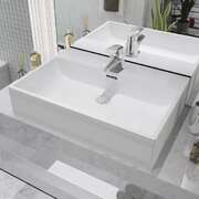 Basin with Faucet Hole Ceramic White M