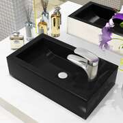 Basin with Faucet Hole Rectangular Ceramic Black 