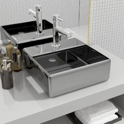 Wash Basin with Faucet Hole Ceramic Silver