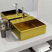 Wash Basin with Faucet Hole Ceramic Gold