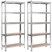 Storage Shelves 2 pcs Silver Steel and MDF
