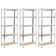 Storage Shelves 3 pcs Silver Steel and MDF