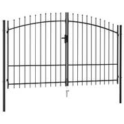 Fence Gate Double Door with Spike Top Steel 3x1.75 m Black