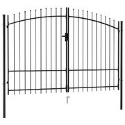 Fence Gate Double Door with Spike Top Steel 3x2 m Black