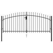 Fence Gate Double Door with Spike Top Steel   Black