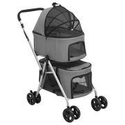 Ultimate Comfort in Grey: Experience the 2-Layers Folding Dog Stroller in Oxford Fabric