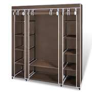 Wardrobe with Compartments and Rods Brown Fabric