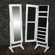 Free Standing Mirror Jewellery Cabinet Wardrobe White