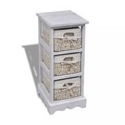 Paulownia Wood Storage Rack 3 Weaving Baskets White