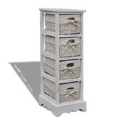 Paulownia Wood Storage Rack 4 Weaving Baskets White