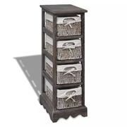 Paulownia Wood Storage Rack 4 Weaving Baskets Brown