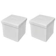 Foldable Storage Stool Ottoman Footstool White 2 pcs