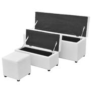 3 Piece Storage Bench Footrest Set Artificial Leather White