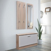 Oak and White 3-in-1 Wooden Shoe Cabinet Set 