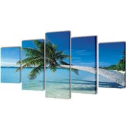 Canvas Wall Print Set Sand Beach with Palm Tree M    