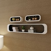 3 White-black MDF Floating Wall Display Shelf Cubes Book/DVD Storage