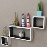 3 White-black MDF Floating Wall Display Shelf Cubes Book/DVD Storage 