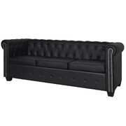 Chesterfield 3-Seater Artificial Leather Black