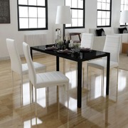 Five Piece Dining Table Set Black and White