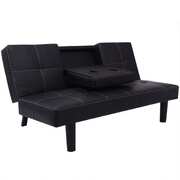 Sofa Bed with Drop-Down Table Artificial Leather Black