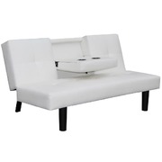 Sofa Bed with Drop-Down Table Artificial Leather White