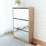 Shoe Cabinet 3-Layer Mirror Oak 