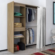 Cloth Cabinet with Curtain Adjustable in Width 121-168 cm Oak