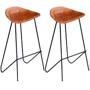 Bar Chairs 2 pcs Black and Brown Real Leather