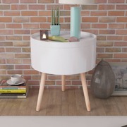 Side Table with Serving Tray Round  White