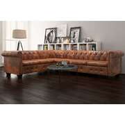 Chesterfield Corner Sofa 6-Seater Artificial Leather Brown