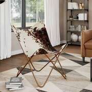 Butterfly Chair Real Cowhide Leather Brown White | EXTG