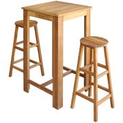Three Piece Bar Table and Stool Set Solid Acacia Wood