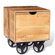 Side Table with Drawer Wheels Mango Wood 