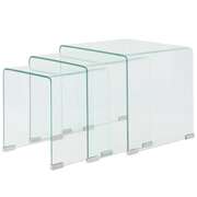 Three Piece Nesting Table Set Tempered Glass Clear