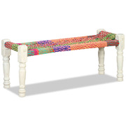 Bench Solid Acacia Wood with Chindi Fabric Multicolour