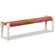 Bench Solid Acacia Wood with Chindi Fabric Multicolour