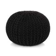 Hand-Knitted Pouffe Cotton Black