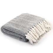 Throw Cotton Herringbone Navy Blue