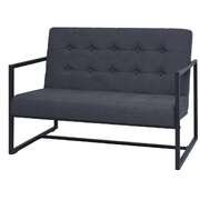 2-Seater Sofa with Armrests Steel and Fabric Dark Grey